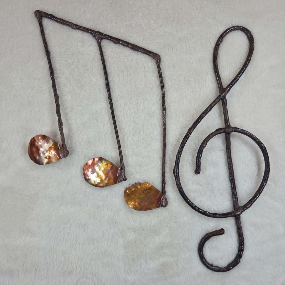 Handmade Metal Wall Art Music Notes & Treble Clef Copper Bronze Patina Set